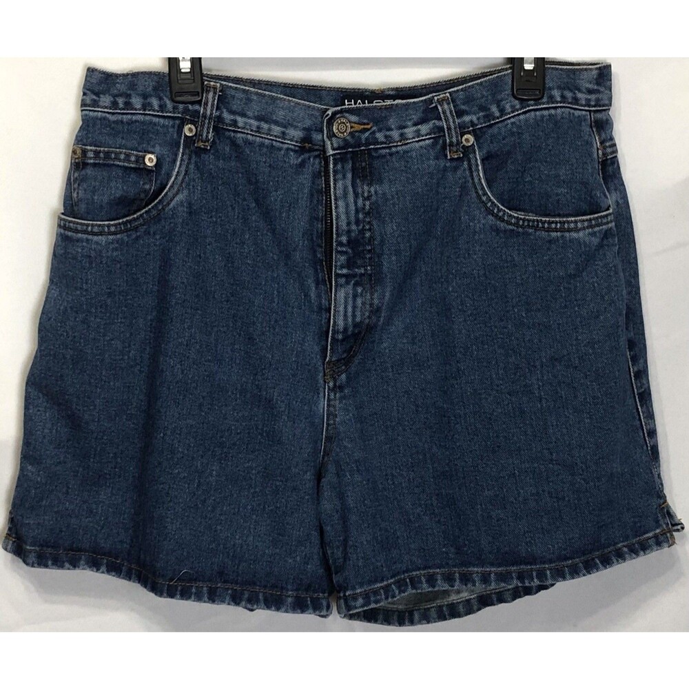 Vintage Halston Dk Blue Jean Shorts 16 Denim 33" Waist High Rise 90's Mom
